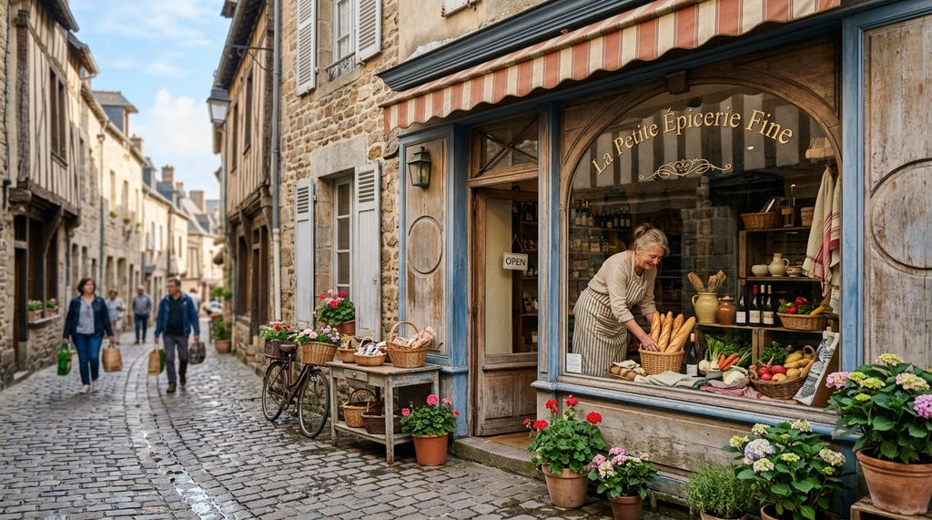 Rue commerçante animée d'une ville moyenne française