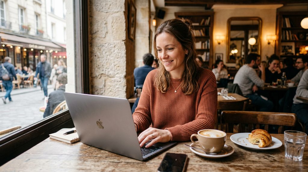 E-mail de remerciement ouvert sur un écran de café