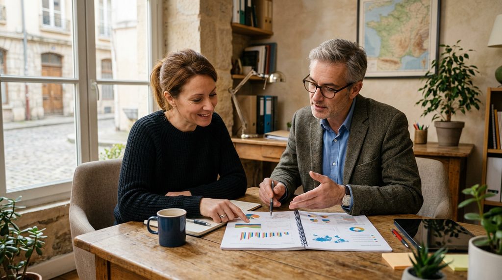 Table de travail d'un dirigeant de PME, carnet de notes et calendrier